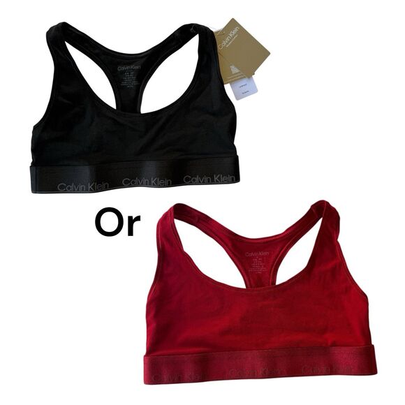 NWT Calvin Klein Modern Cotton Unlined Bralette Racerback Wireless Black or Red - Picture 1 of 6